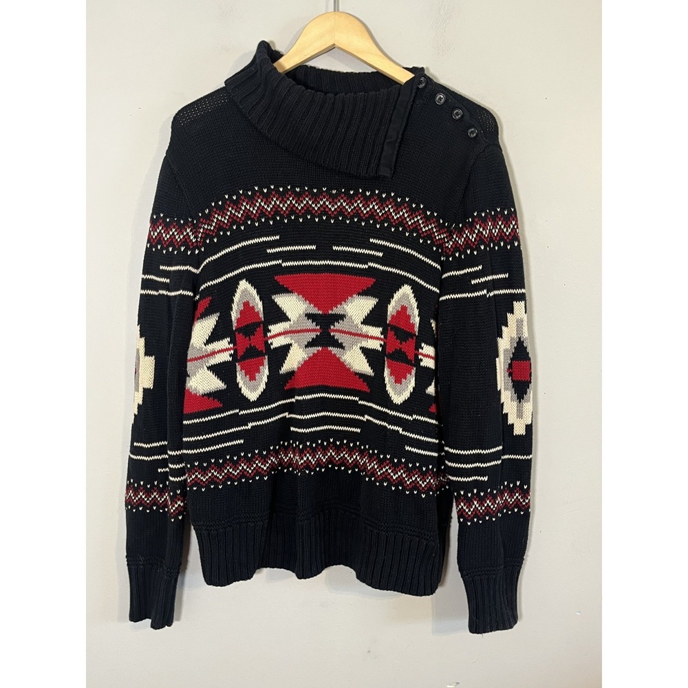 Vintage 90s Knit Chunky Sweater XL Aztec Western Southwest Preppy Heritage 80s